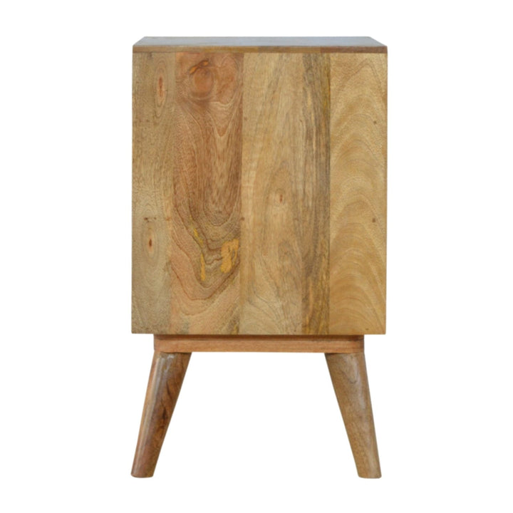Handcrafted Grey and White Cut-out Nightstand - Solid Mango Wood Bedside Table for Bedroom - product view 8 showing...