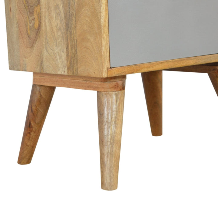 Handcrafted Grey and White Cut-out Nightstand - Solid Mango Wood Bedside Table for Bedroom - product view 7 showing...