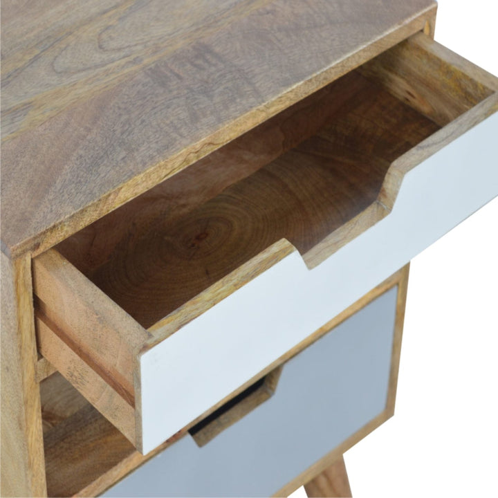Handcrafted Grey and White Cut-out Nightstand - Solid Mango Wood Bedside Table for Bedroom - product view 5 showing...