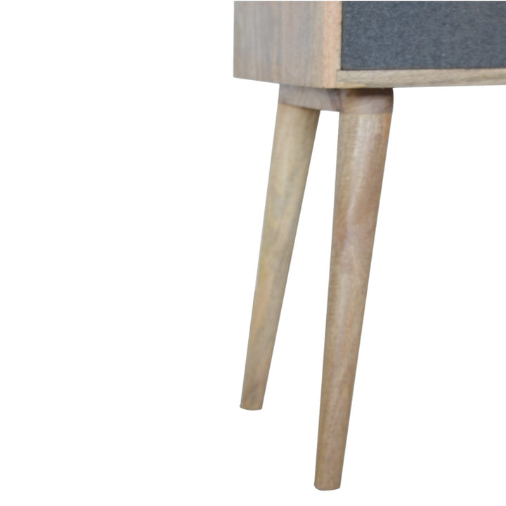 Handcrafted Grey Tweed Nightstand - Solid Mango Wood Bedside Table for Bedroom - product view 6 showing handcrafted solid...