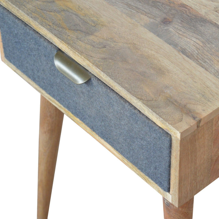 Handcrafted Grey Tweed Nightstand - Solid Mango Wood Bedside Table for Bedroom - product view 4 showing handcrafted solid...