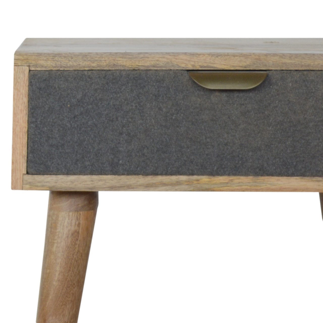Handcrafted Grey Tweed Nightstand - Solid Mango Wood Bedside Table for Bedroom - product view 3 showing handcrafted solid...