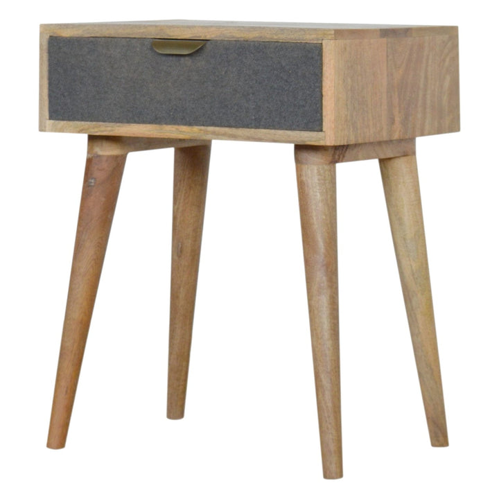 Handcrafted Grey Tweed Nightstand - Solid Mango Wood Bedside Table for Bedroom - main view showing handcrafted solid...