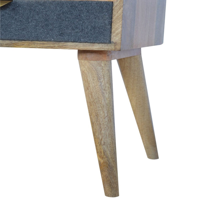Handcrafted Grey Tweed Nightstand - Solid Mango Wood Bedside Table for Bedroom - product view 8 showing handcrafted solid...