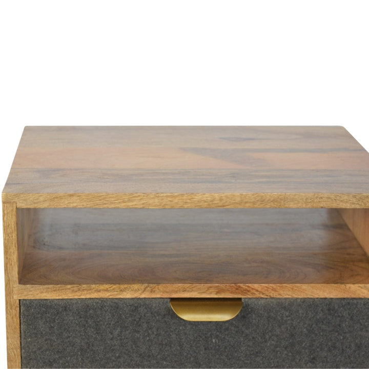 Handcrafted Grey Tweed Nightstand - Solid Mango Wood Bedside Table for Bedroom - product view 5 showing handcrafted solid...