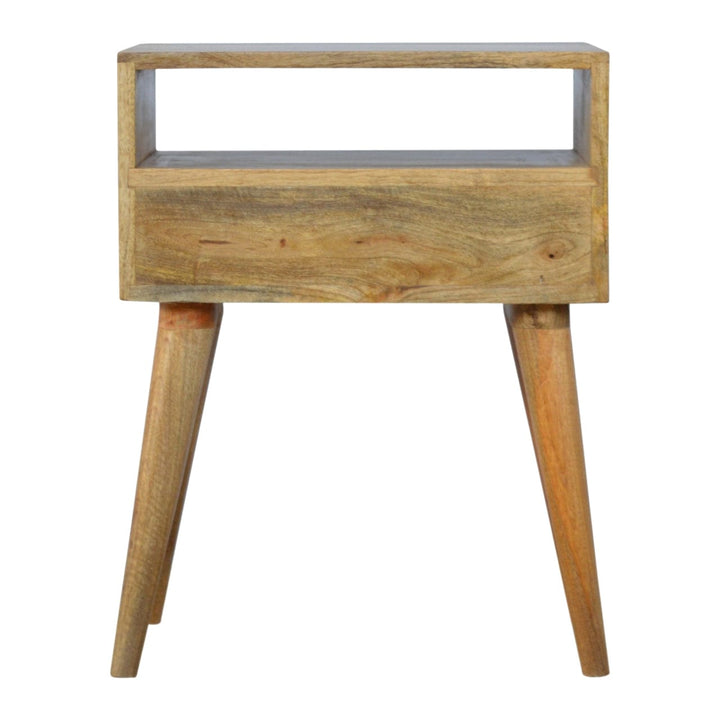 Handcrafted Grey Tweed Nightstand - Solid Mango Wood Bedside Table for Bedroom - product view 3 showing handcrafted solid...