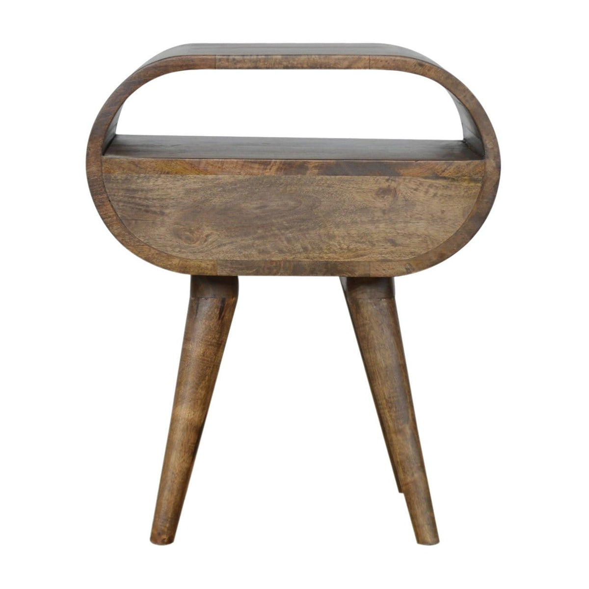 Handcrafted Grey Washed Circular Nightstand - Solid Mango Wood Bedside Table for Bedroom - product view 9 showing...