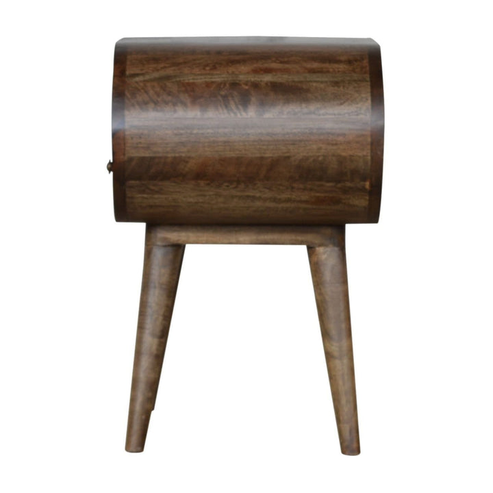 Handcrafted Grey Washed Circular Nightstand - Solid Mango Wood Bedside Table for Bedroom - product view 8 showing...