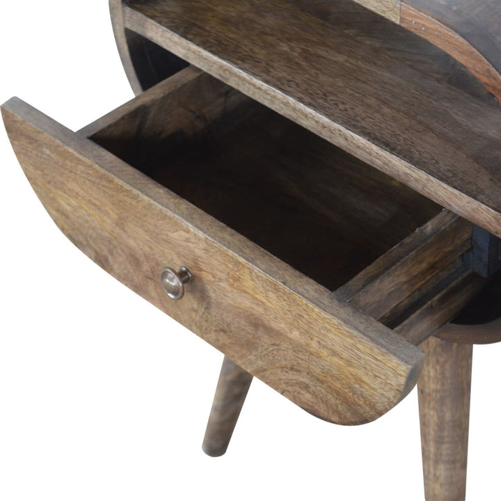 Handcrafted Grey Washed Circular Nightstand - Solid Mango Wood Bedside Table for Bedroom - product view 7 showing...