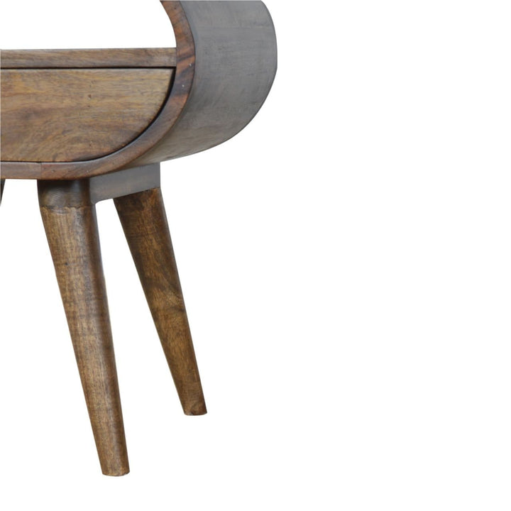 Handcrafted Grey Washed Circular Nightstand - Solid Mango Wood Bedside Table for Bedroom - product view 6 showing...