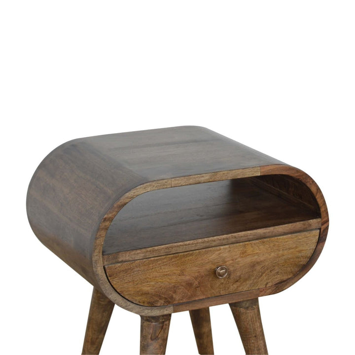 Handcrafted Grey Washed Circular Nightstand - Solid Mango Wood Bedside Table for Bedroom - product view 5 showing...