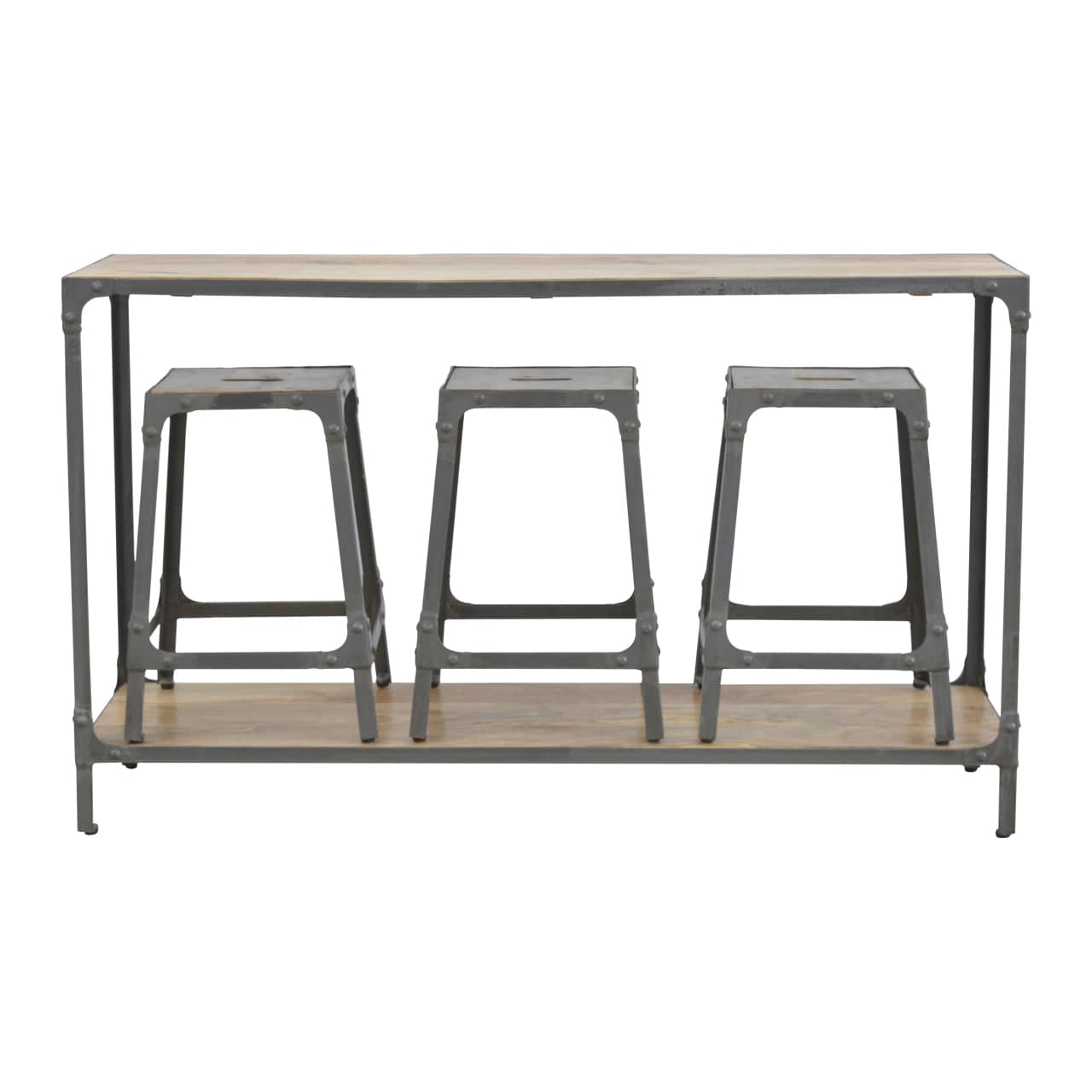 Handcrafted Hallway Console with 3 Stools in Solid Mango Wood - product view 7 showing handcrafted solid mango wood stool
