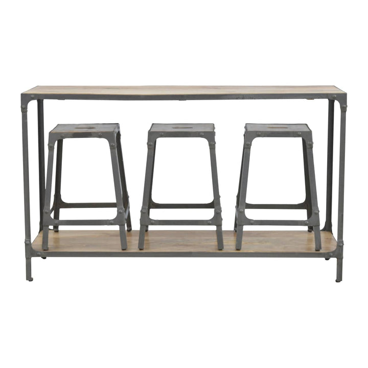Handcrafted Hallway Console with 3 Stools in Solid Mango Wood - product view 7 showing handcrafted solid mango wood stool