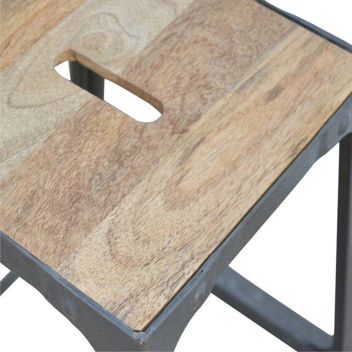 Handcrafted Hallway Console with 3 Stools in Solid Mango Wood - product view 6 showing handcrafted solid mango wood stool