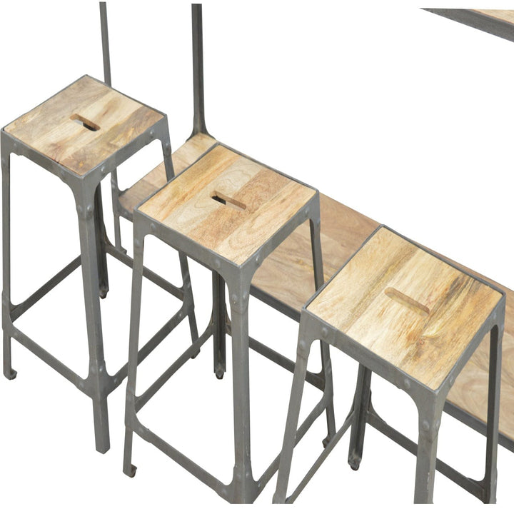 Handcrafted Hallway Console with 3 Stools in Solid Mango Wood - product view 5 showing handcrafted solid mango wood stool