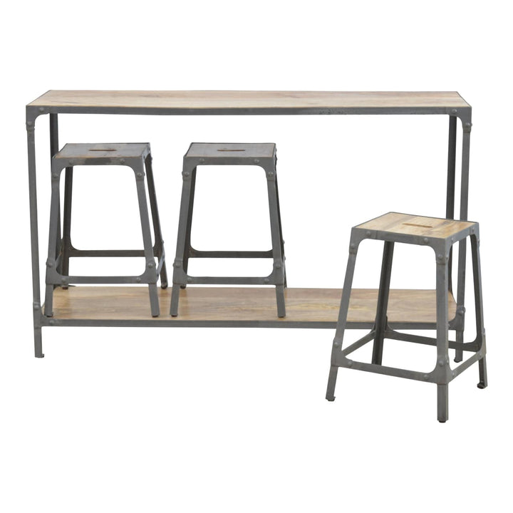 Handcrafted Hallway Console with 3 Stools in Solid Mango Wood - product view 4 showing handcrafted solid mango wood stool