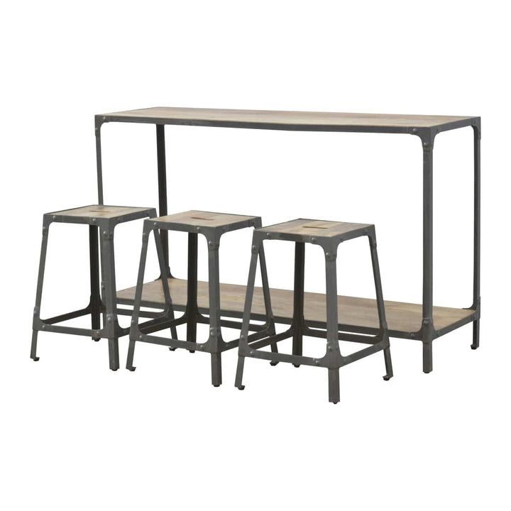 Handcrafted Hallway Console with 3 Stools in Solid Mango Wood - product view 3 showing handcrafted solid mango wood stool