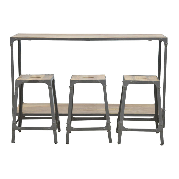 Handcrafted Hallway Console with 3 Stools in Solid Mango Wood - main view showing handcrafted solid mango wood stool