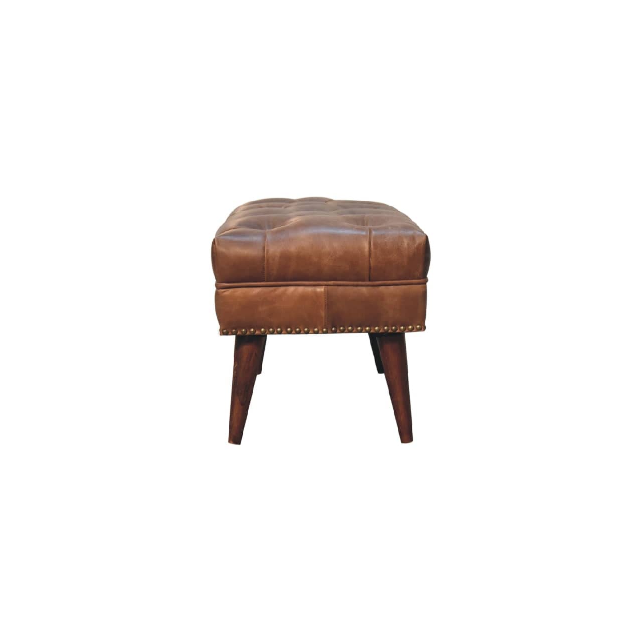 Handcrafted Harbour Brown Leather Bench - Solid Mango Wood Seating Furniture for Entryway - product view 8 showing...