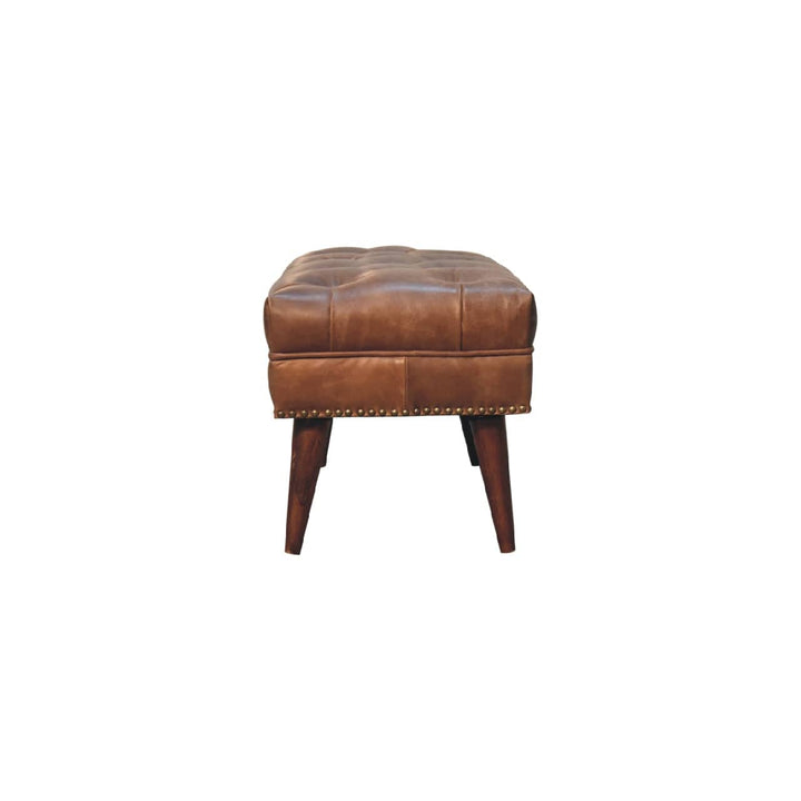 Handcrafted Harbour Brown Leather Bench - Solid Mango Wood Seating Furniture for Entryway - product view 8 showing...