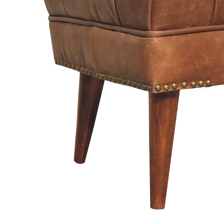 Handcrafted Harbour Brown Leather Bench - Solid Mango Wood Seating Furniture for Entryway - product view 7 showing...
