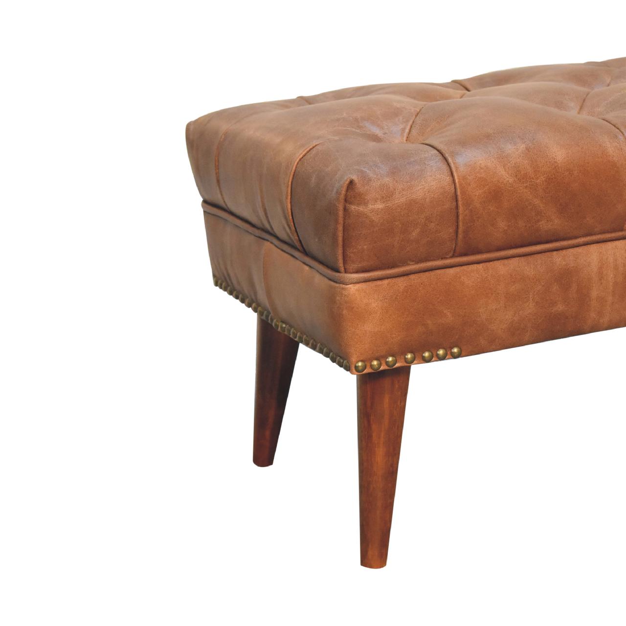 Handcrafted Harbour Brown Leather Bench - Solid Mango Wood Seating Furniture for Entryway - product view 6 showing...