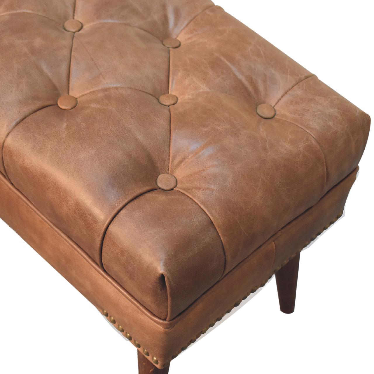 Handcrafted Harbour Brown Leather Bench - Solid Mango Wood Seating Furniture for Entryway - product view 5 showing...
