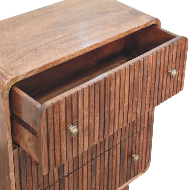 Handcrafted Honey Caramel T-bar Ridged Dresser - Solid Mango Wood Storage Chest for Bedroom - product view 6 showing...