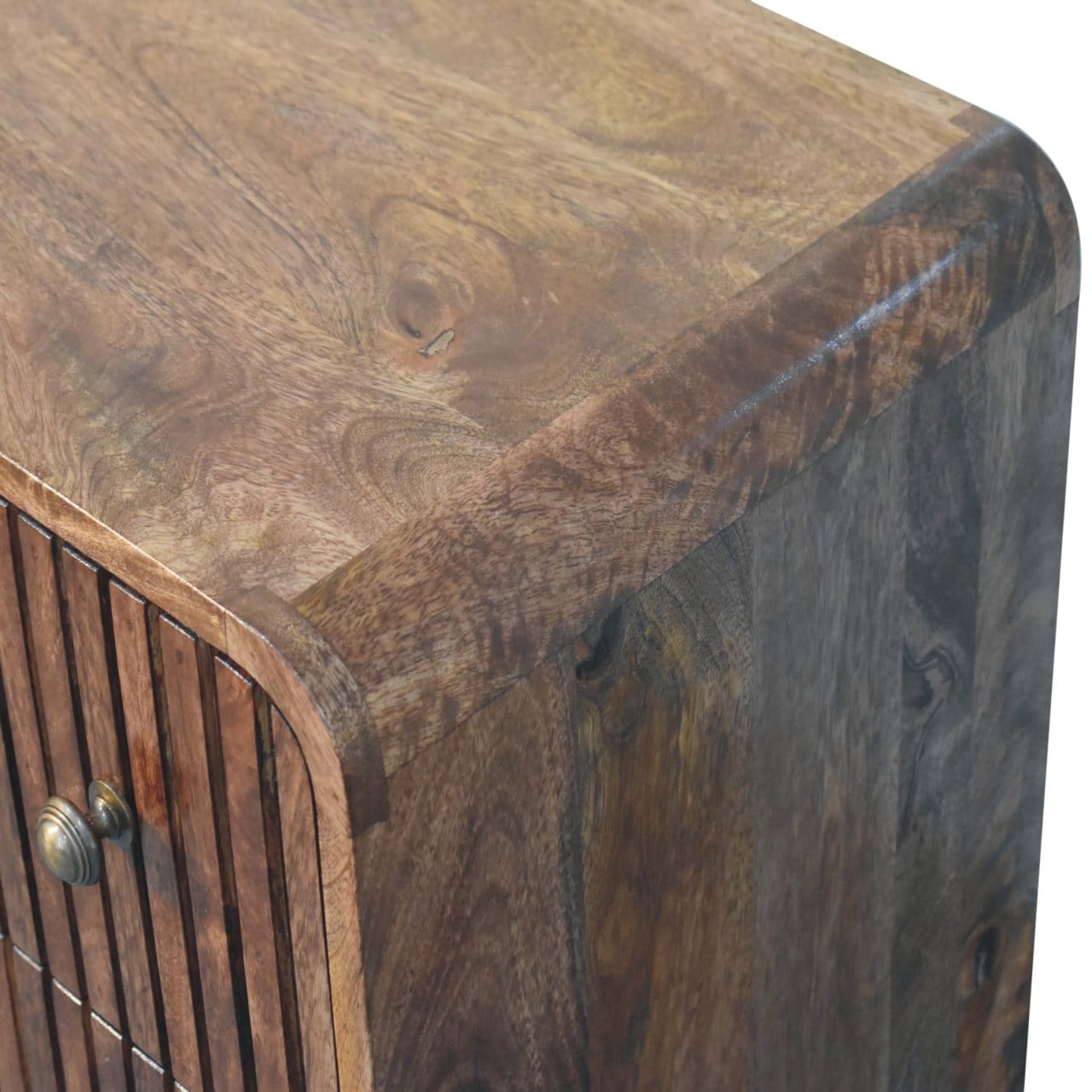 Handcrafted Honey Caramel T-bar Ridged Dresser - Solid Mango Wood Storage Chest for Bedroom - product view 5 showing...