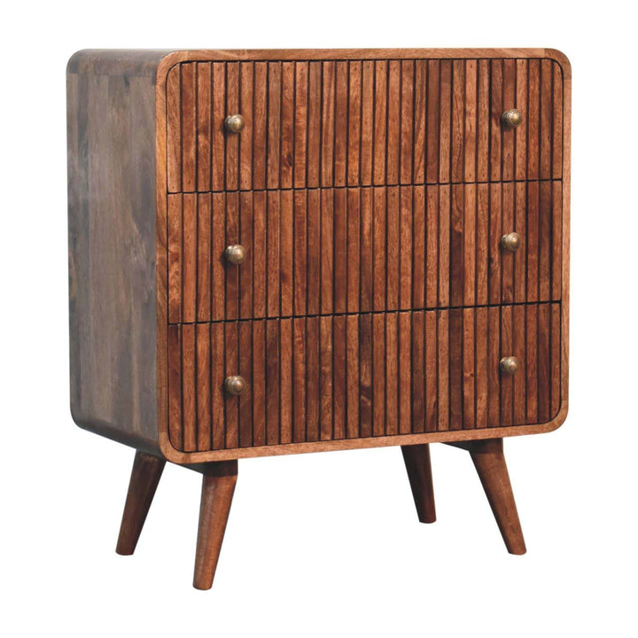 Handcrafted Honey Caramel T-bar Ridged Dresser - Solid Mango Wood Storage Chest for Bedroom - product view 3 showing...
