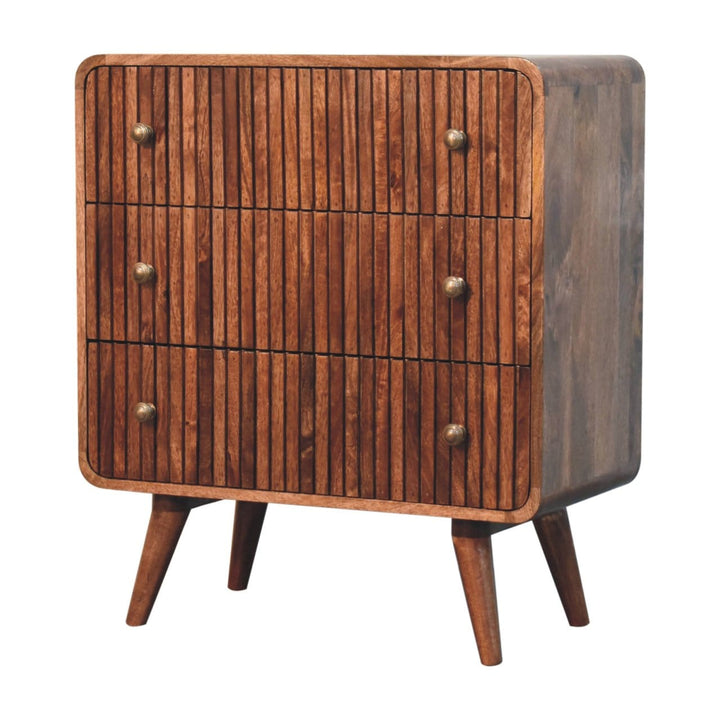 Handcrafted Honey Caramel T-bar Ridged Dresser - Solid Mango Wood Storage Chest for Bedroom - product view 2 showing...