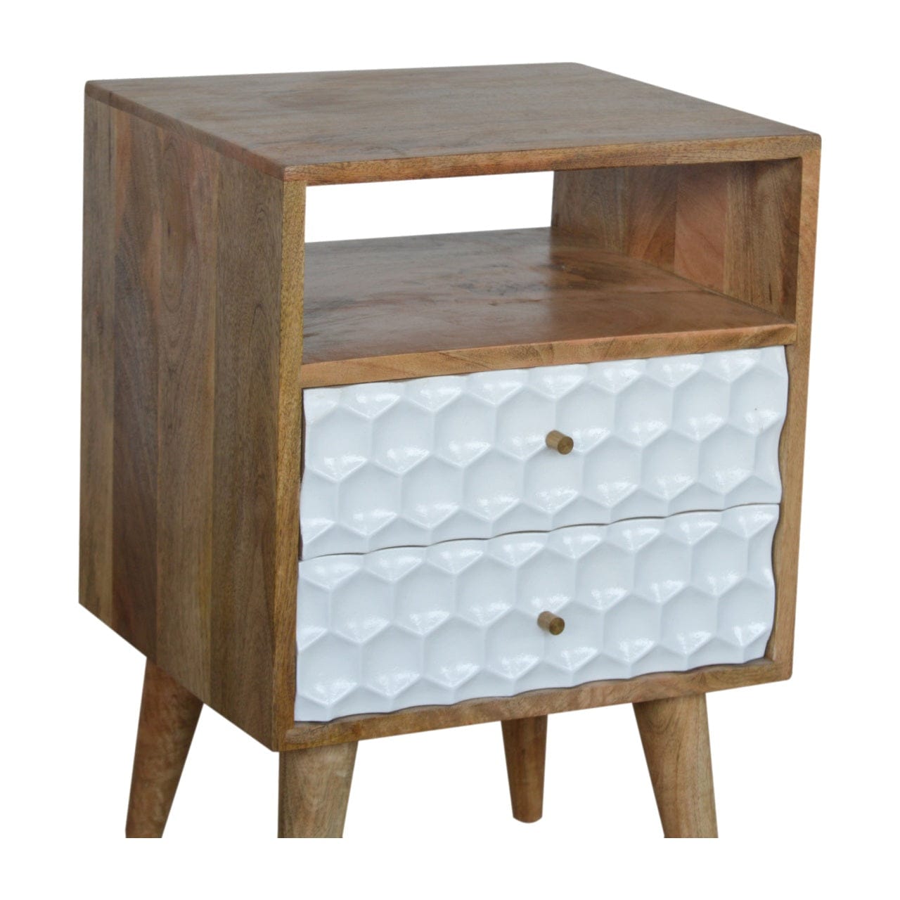 Handcrafted Honeycomb Open Slot Nightstand - Solid Mango Wood Bedside Table for Bedroom - product view 6 showing...
