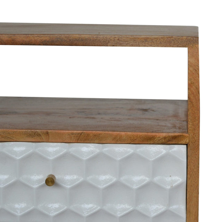 Handcrafted Honeycomb Open Slot Nightstand - Solid Mango Wood Bedside Table for Bedroom - product view 5 showing...