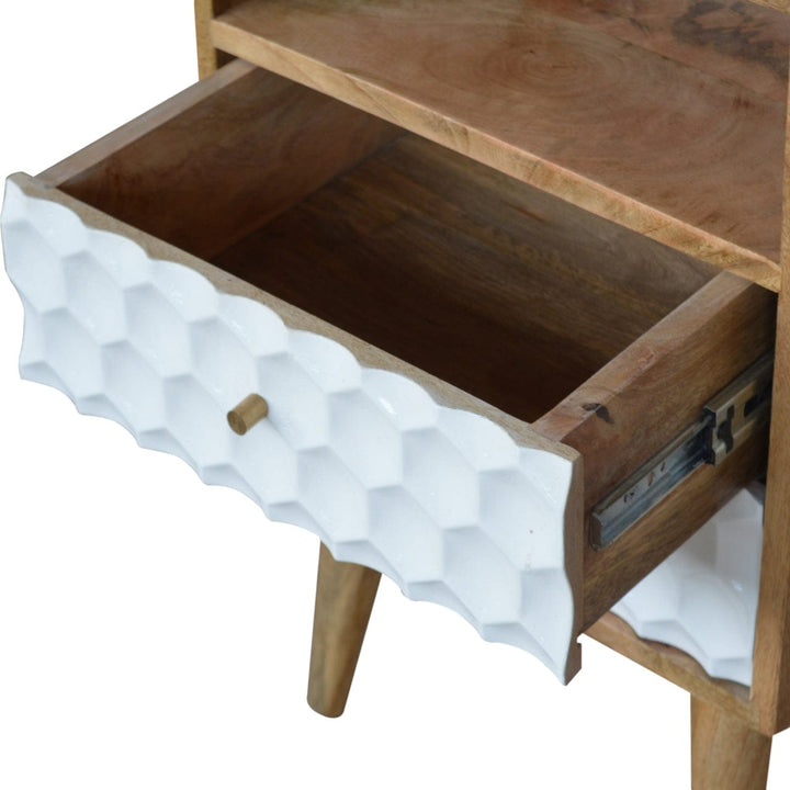 Handcrafted Honeycomb Open Slot Nightstand - Solid Mango Wood Bedside Table for Bedroom - product view 3 showing...