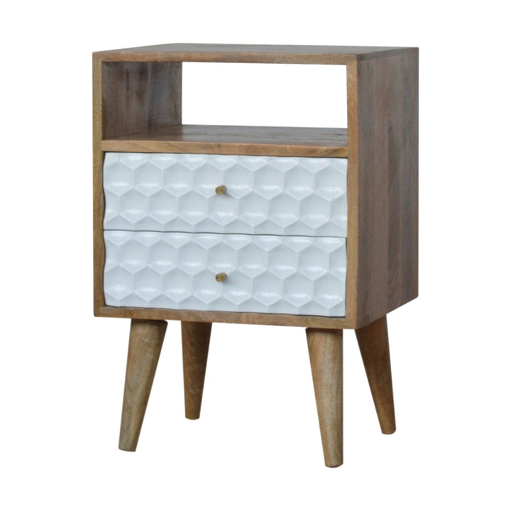 Handcrafted Honeycomb Open Slot Nightstand - Solid Mango Wood Bedside Table for Bedroom - main view showing handcrafted...
