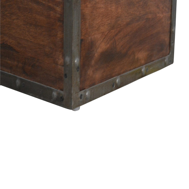 Handcrafted Iron Padded Storage Footstool - Solid Mango Wood Accent Stool for Living Room - product view 7 showing...