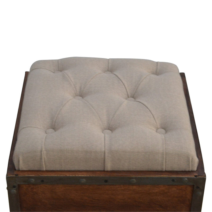 Handcrafted Iron Padded Storage Footstool - Solid Mango Wood Accent Stool for Living Room - product view 6 showing...