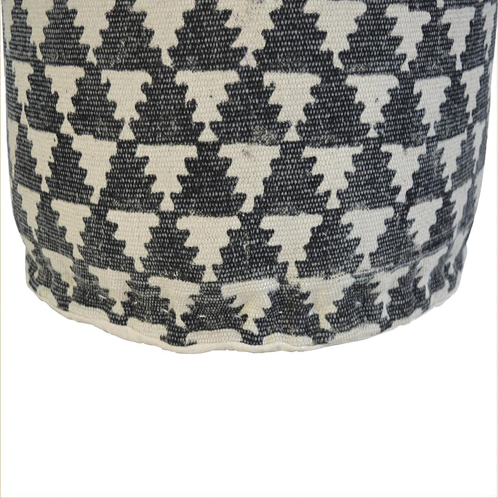 Handcrafted Jute Durrie Round Footstool - Solid Mango Wood Accent Stool for Living Room - product view 2 showing...