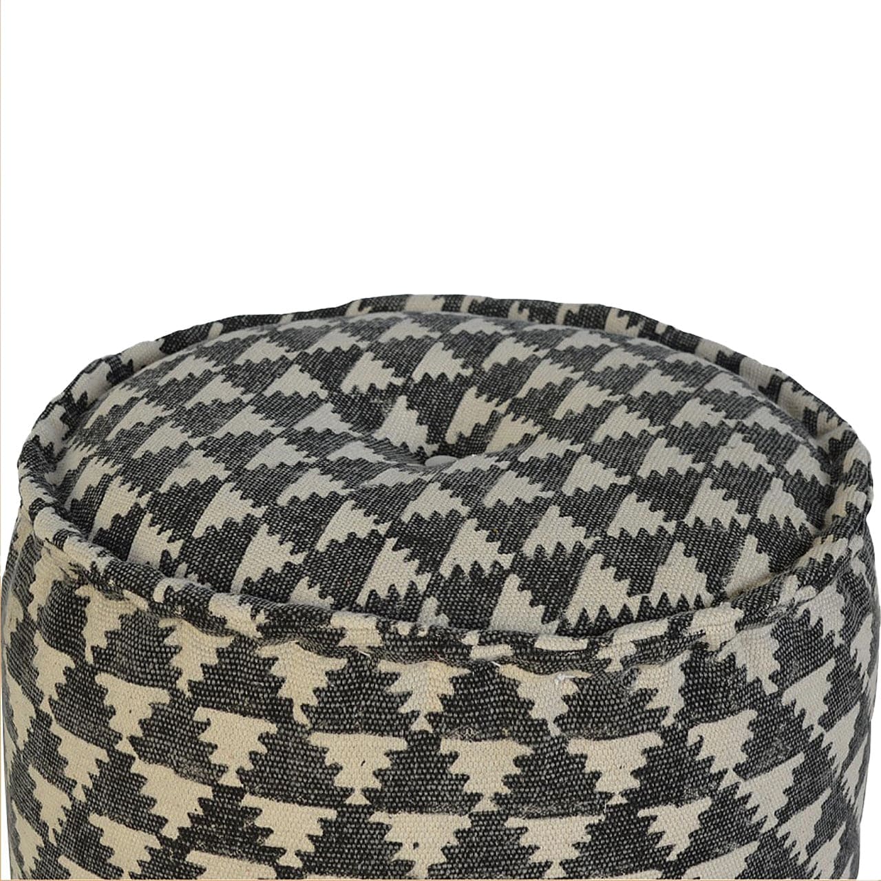 Handcrafted Jute Durrie Round Footstool - Solid Mango Wood Accent Stool for Living Room - main view showing handcrafted...