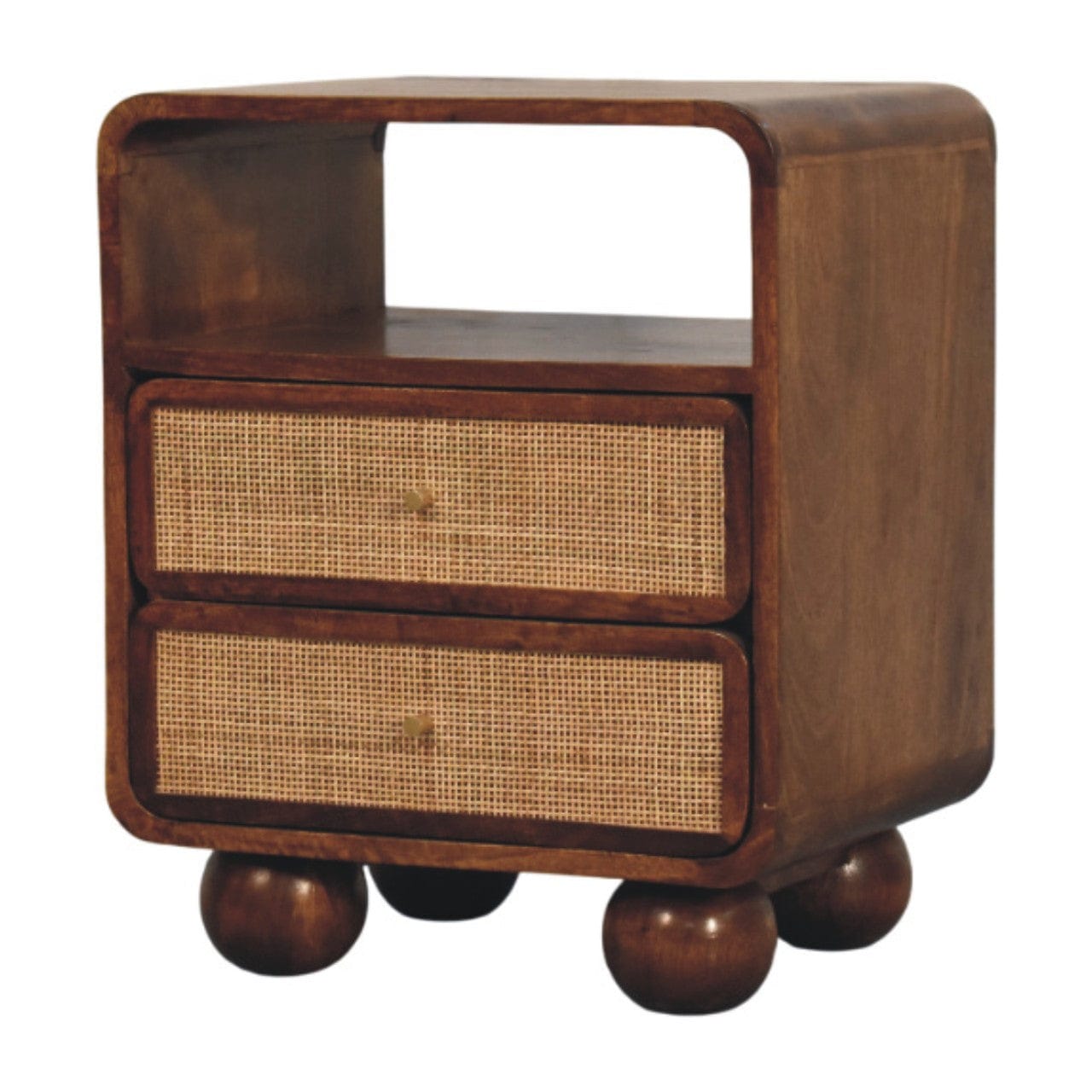 Handcrafted Larissa 2 Drawer Chestnut Nightstand - Solid Mango Wood Bedside Table for Bedroom - product view 2 showing...