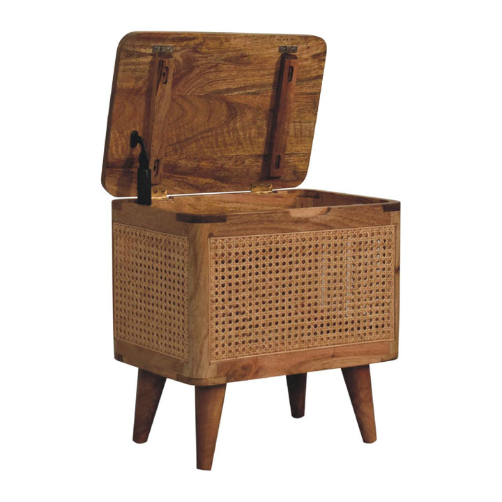 Handcrafted Larissa Lid-up Storage Stool - Solid Mango Wood Accent Seating - product view 6 showing handcrafted solid...
