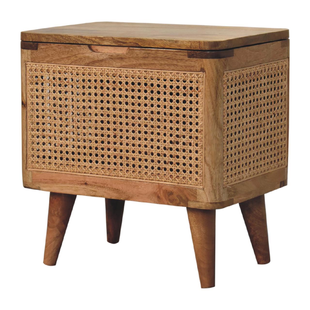 Handcrafted Larissa Lid-up Storage Stool - Solid Mango Wood Accent Seating - product view 3 showing handcrafted solid...