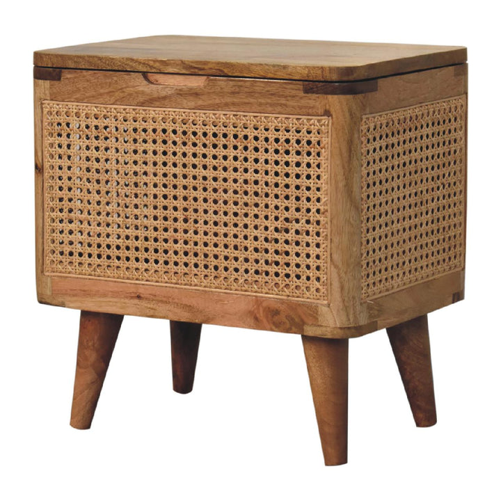 Handcrafted Larissa Lid-up Storage Stool - Solid Mango Wood Accent Seating - product view 3 showing handcrafted solid...