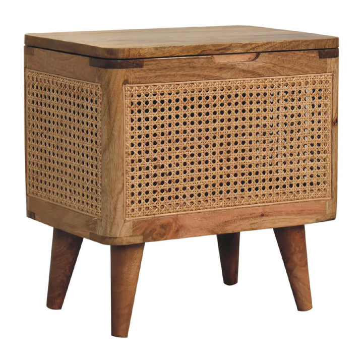 Handcrafted Larissa Lid-up Storage Stool - Solid Mango Wood Accent Seating - product view 2 showing handcrafted solid...