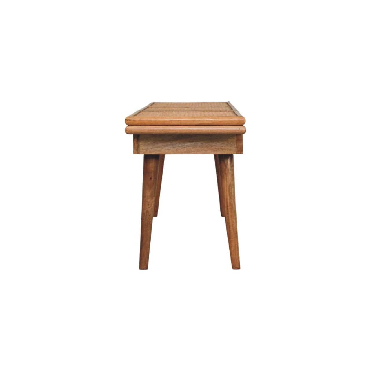 Handcrafted Larissa Triple Accent Oak-ish Cane Bench - Solid Mango Wood Seating Furniture for Entryway - product view 8...