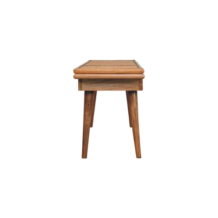 Handcrafted Larissa Triple Accent Oak-ish Cane Bench - Solid Mango Wood Seating Furniture for Entryway - product view 8...