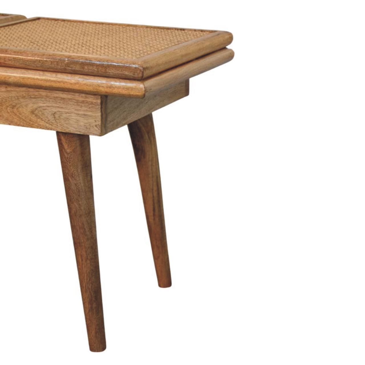 Handcrafted Larissa Triple Accent Oak-ish Cane Bench - Solid Mango Wood Seating Furniture for Entryway - product view 6...