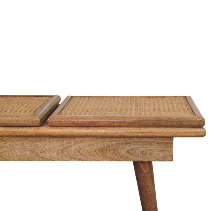 Handcrafted Larissa Triple Accent Oak-ish Cane Bench - Solid Mango Wood Seating Furniture for Entryway - product view 5...