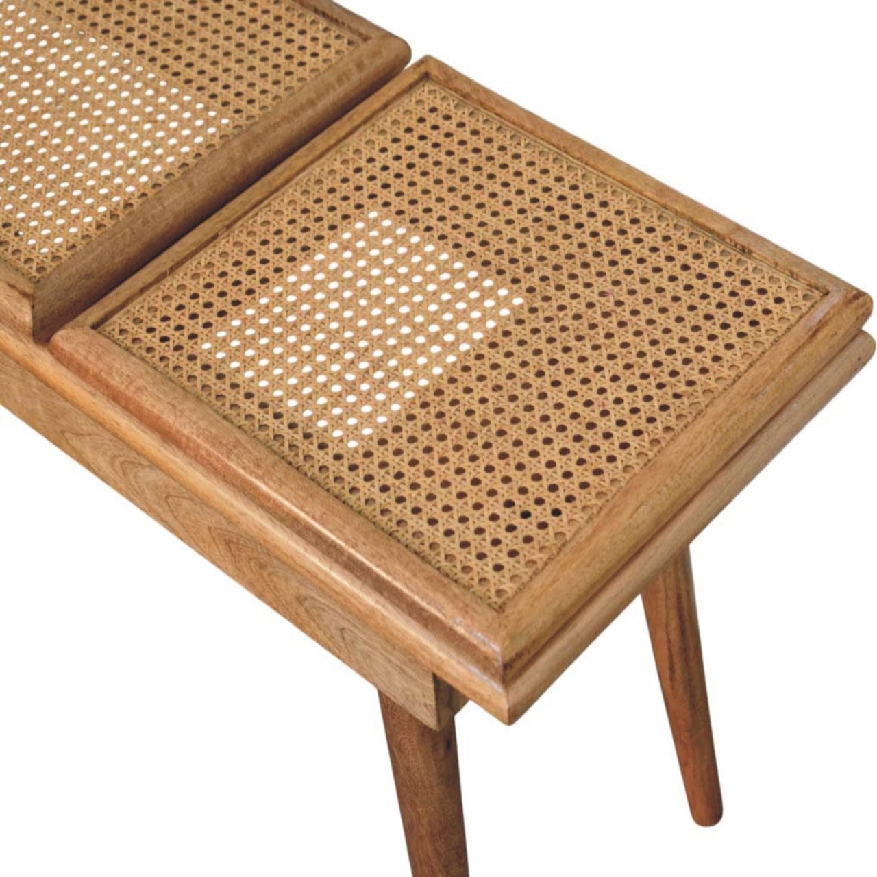 Handcrafted Larissa Triple Accent Oak-ish Cane Bench - Solid Mango Wood Seating Furniture for Entryway - product view 4...