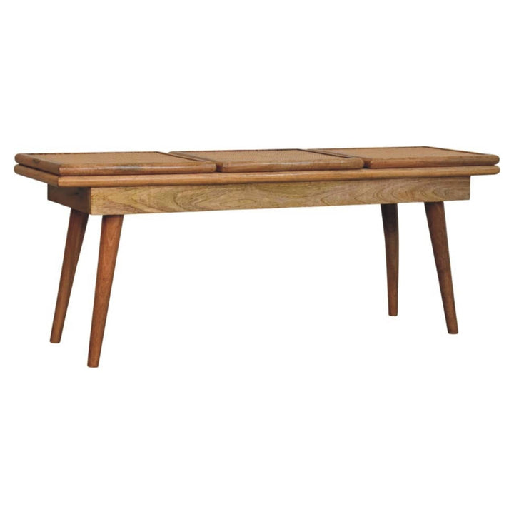 Handcrafted Larissa Triple Accent Oak-ish Cane Bench - Solid Mango Wood Seating Furniture for Entryway - product view 2...